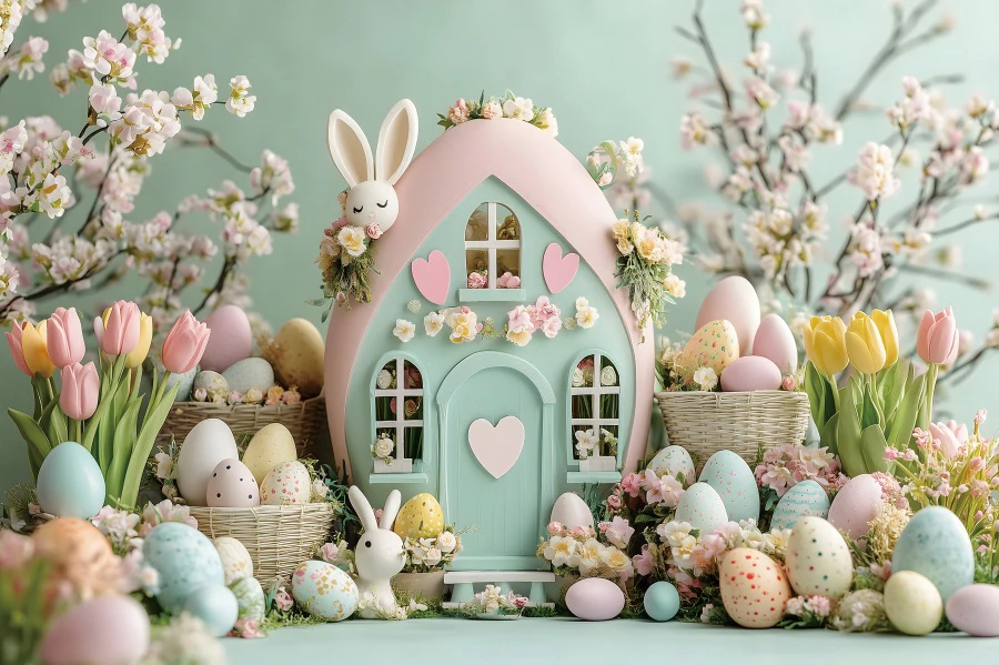 Мультяшный домик пасхальный день вечерние украшения фон для фотосъемки весенний