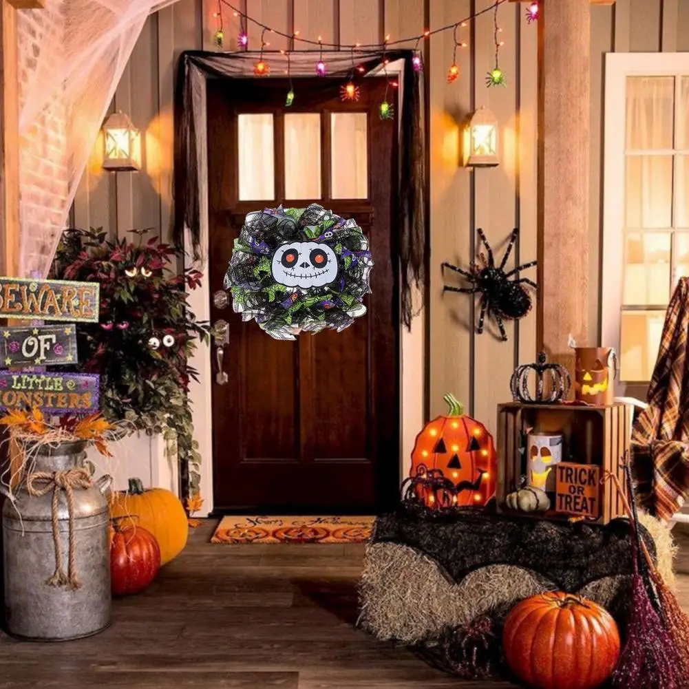 

Festive Decorations Spooky Ghost Pumpkin Face Halloween Wreath Haunted House Decor for Door Window for Halloween Party
