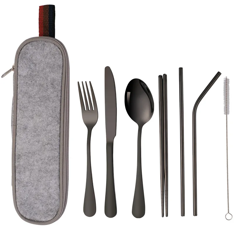 

Dinnerware Set Travel Cutlery Set Camping Tableware Reusable Utensils Set with Spoon Fork Chopsticks Straw and Portable Case