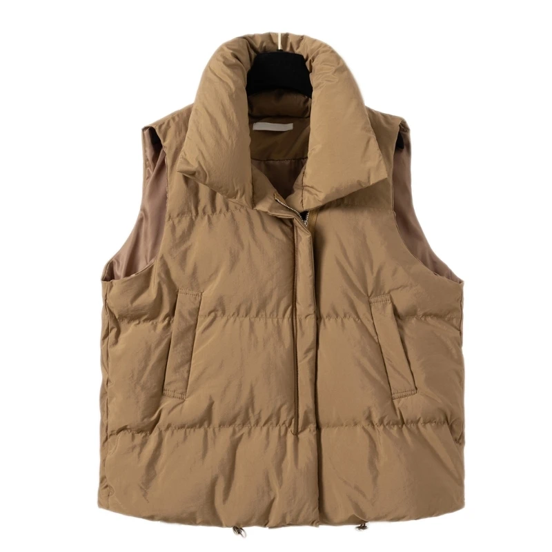 Down Cotton Coat Vest Womens Autumn Winter Short Waistcoat Stand Collar  Dropship