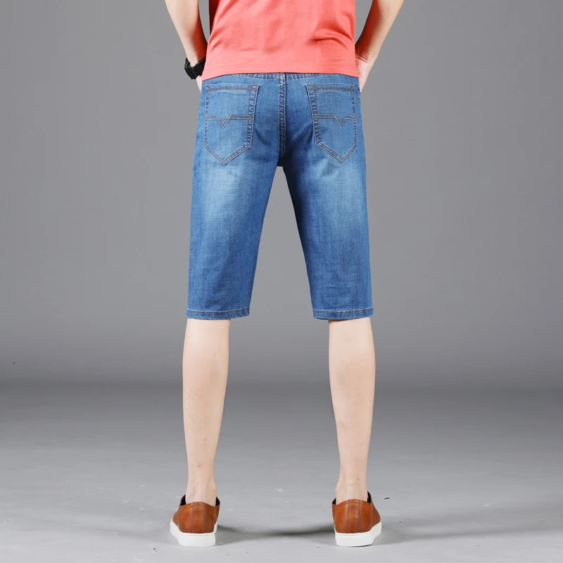 2000 Summer Youth Men's Fitted Straight Denim Shorts Classic Clothing Thin Stretch Fashion Casual Shorts