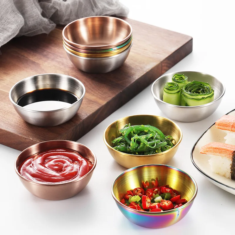 

Stainless Steel Round Seasoning Sauce Dish Appetizer Serving Tray Vinegar Spice Plates Ketchup Dipping Bowl Kitchen Supplies