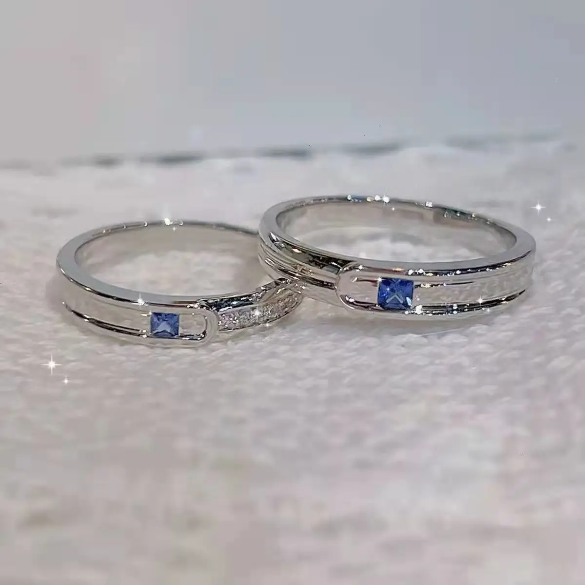 

Lovers' Rings for Women Men Cute Romantic Blue Zircon Promise Engagement Rings for Couples Wedding Jewelry