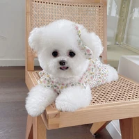 dog spring and summer lotus leaf flying sleeve pleated skirt new pet clothes floral pleated skirt cool and breathable cat