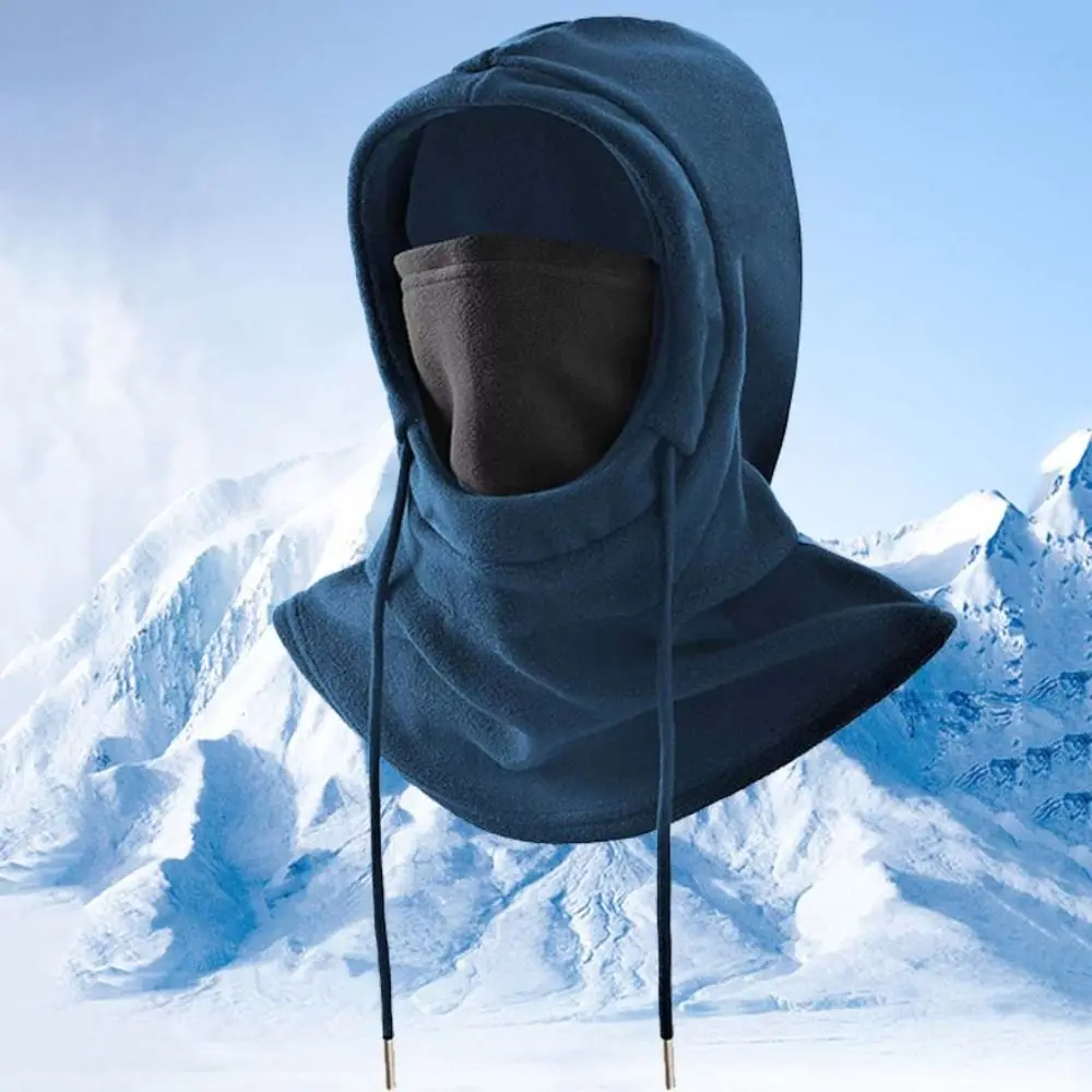 Мягкая термофлисовая шапка-балаклава ветрозащитный пуловер на шнурке теплая