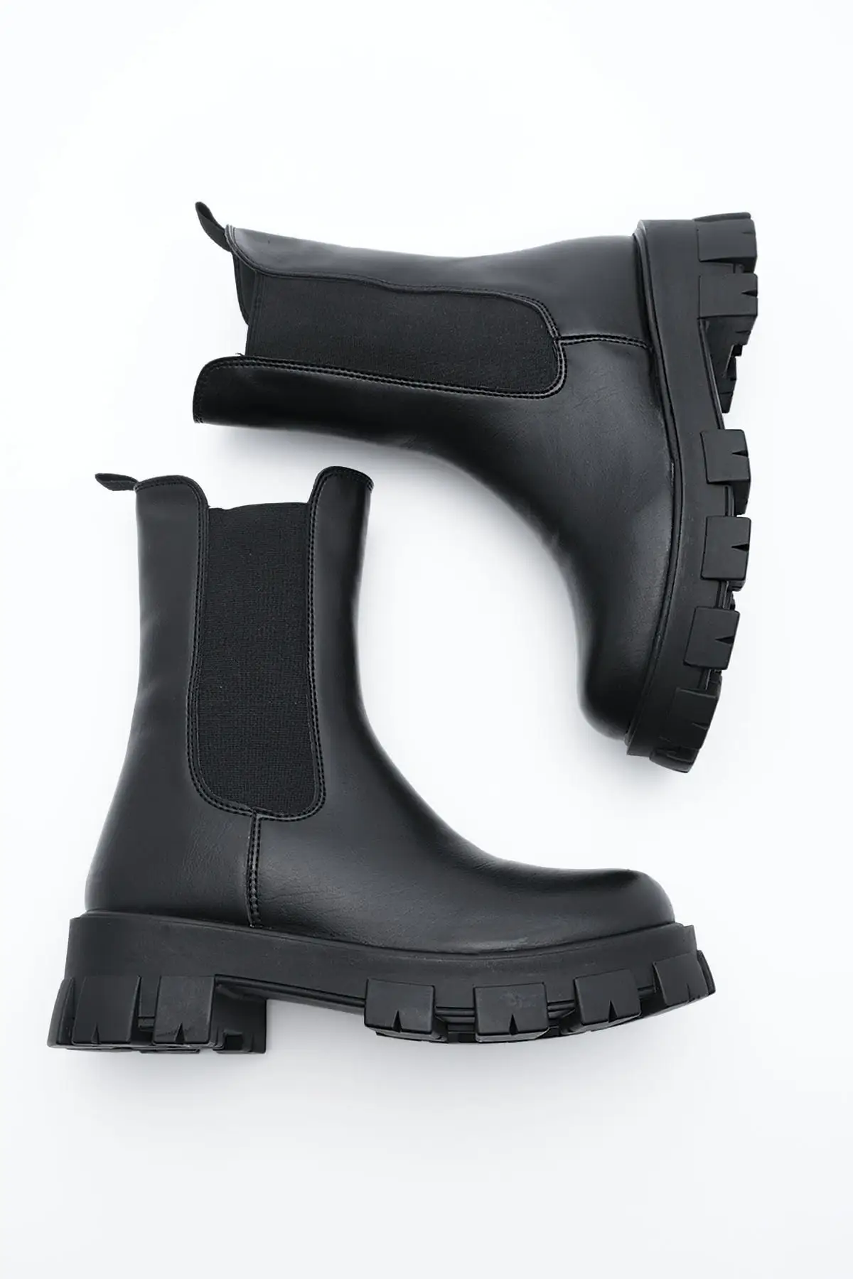 Women's Thick Serrated Sole Elastic Daily Boots Eslona Black Waterproof