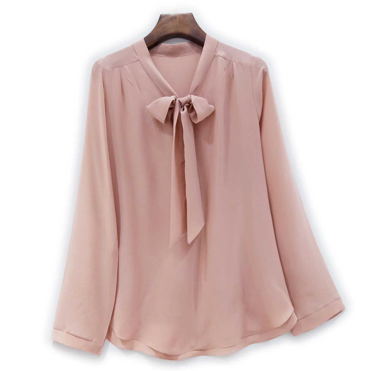 Женская шелковая рубашка с длинным рукавом и бантом на ленте