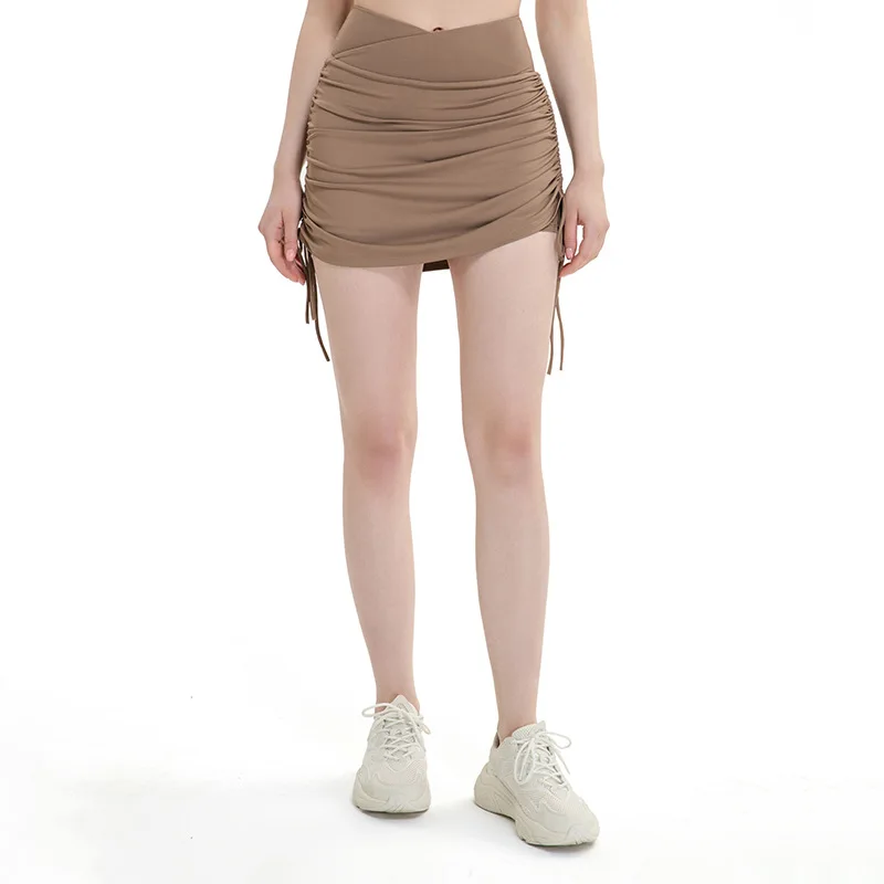 

Drawstring High Waist Sports skirt women's running anti light Yoga shorts skirt fitness tennis skirt