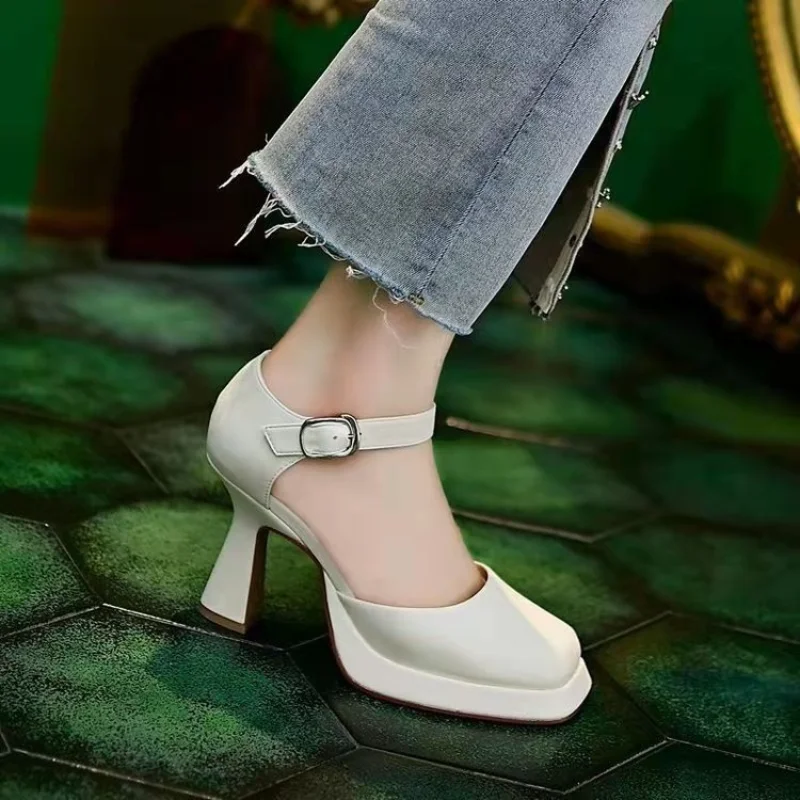 2023 Ankle Strap Platform Pumps Women Pu Leather Square Toe Mary Jane Shoes  Woman Goth Thick High Heels Shoes Platform Heels - купить по выгодной цене  | AliExpress