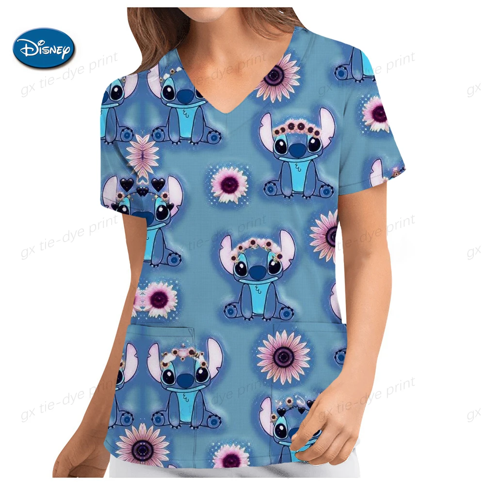 

Woman Clothes Hospital T Shirts V Neck Top Women 2023 Nurse Uniform Tops Pocket Stitch Summer Shirt Disney T-shirts T-shirt Tees
