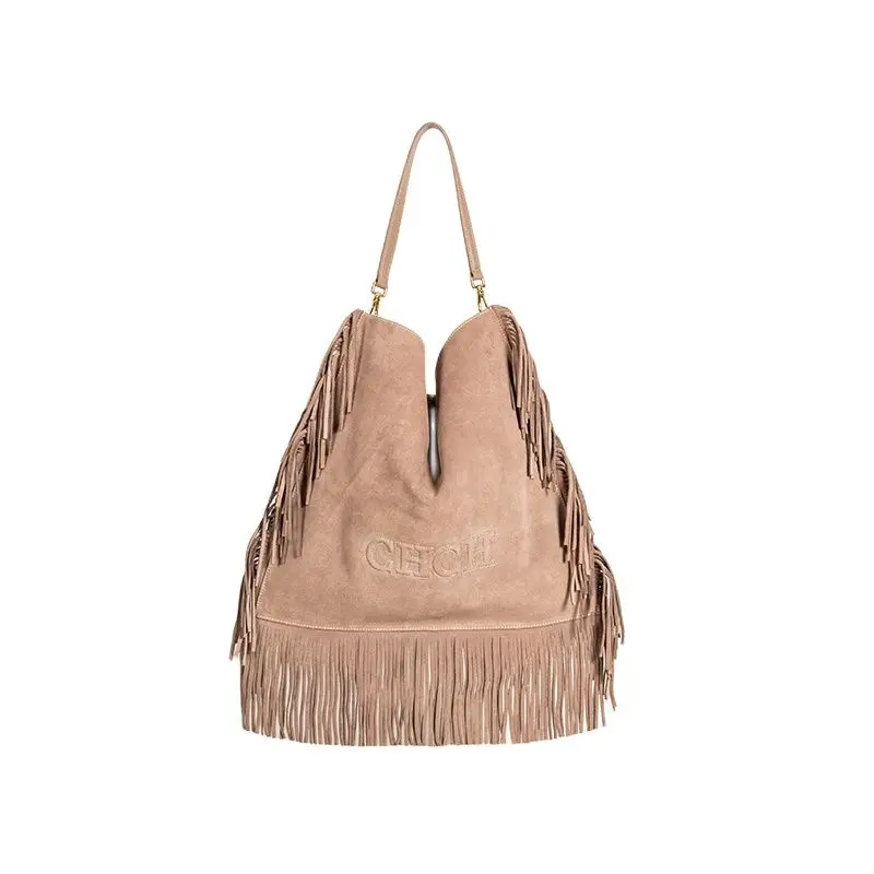 

Women's Fashion Shoulder Bag Two Piece Set Solid Color Bohemian Style Tassel Trend Messenger Bag Tassel Leather Shoulder Bag