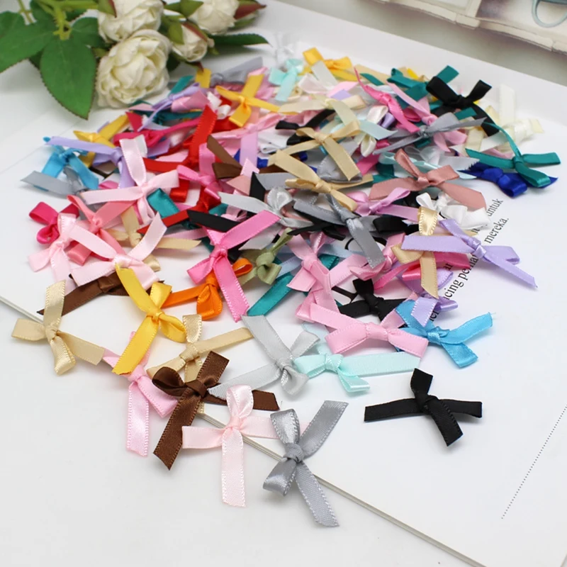 

100pcs or 200PCS width 8mm Ribbon Bows Small Size Satin Ribbon Bow for Crafts Accessory Flower Garment Embellishment