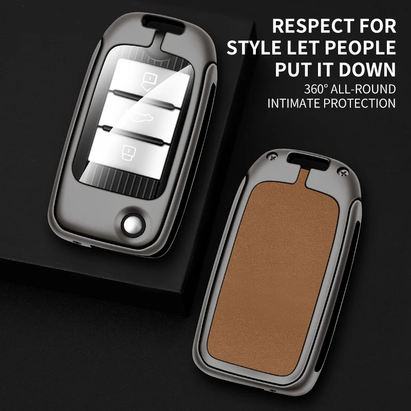 

For Roewe RX5 i5 MAX RX3 2017 For MG MG6 ZS HS Auto Keyless Protector Shell New Metal Leather Car Remote Key Case Cover Holder