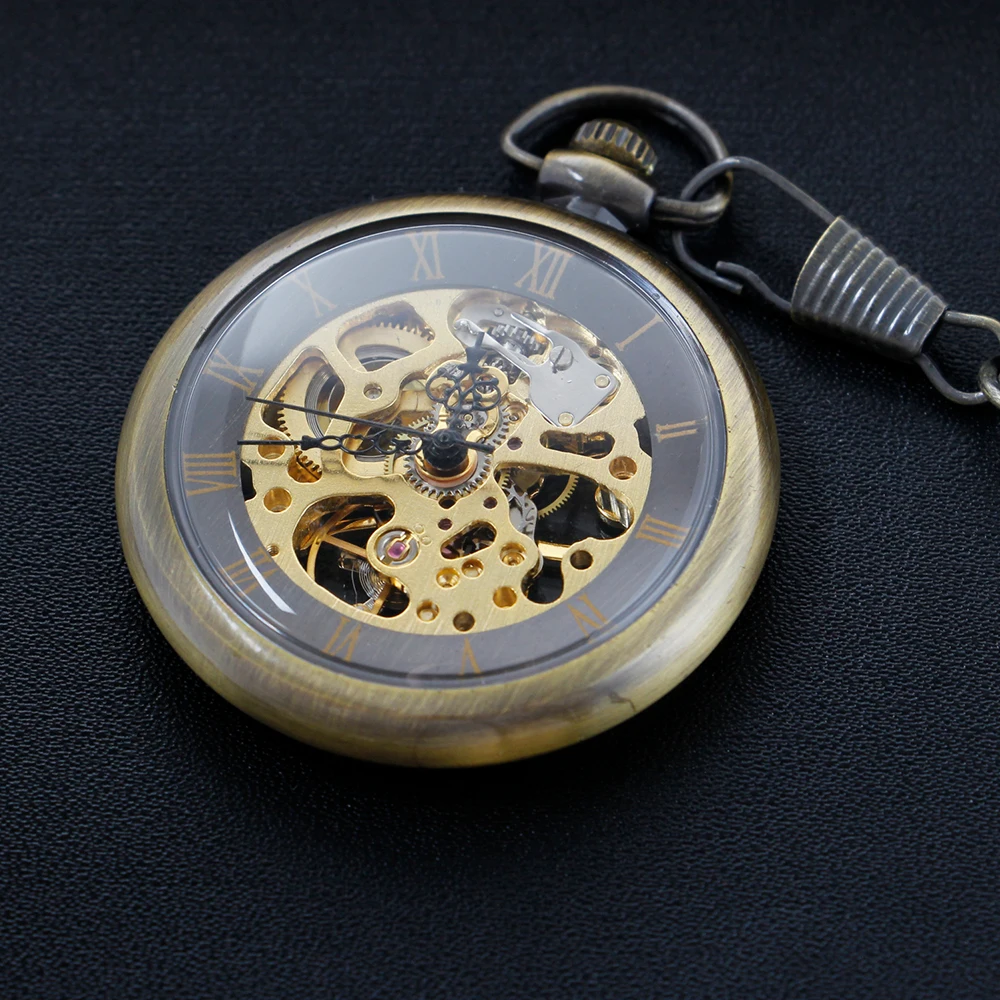 Bronze Hollow Out Design Mechanical Pocket Watch High Quality Unisex Necklace Timing Pendant Mens and Women's Pocket Watch Renoj