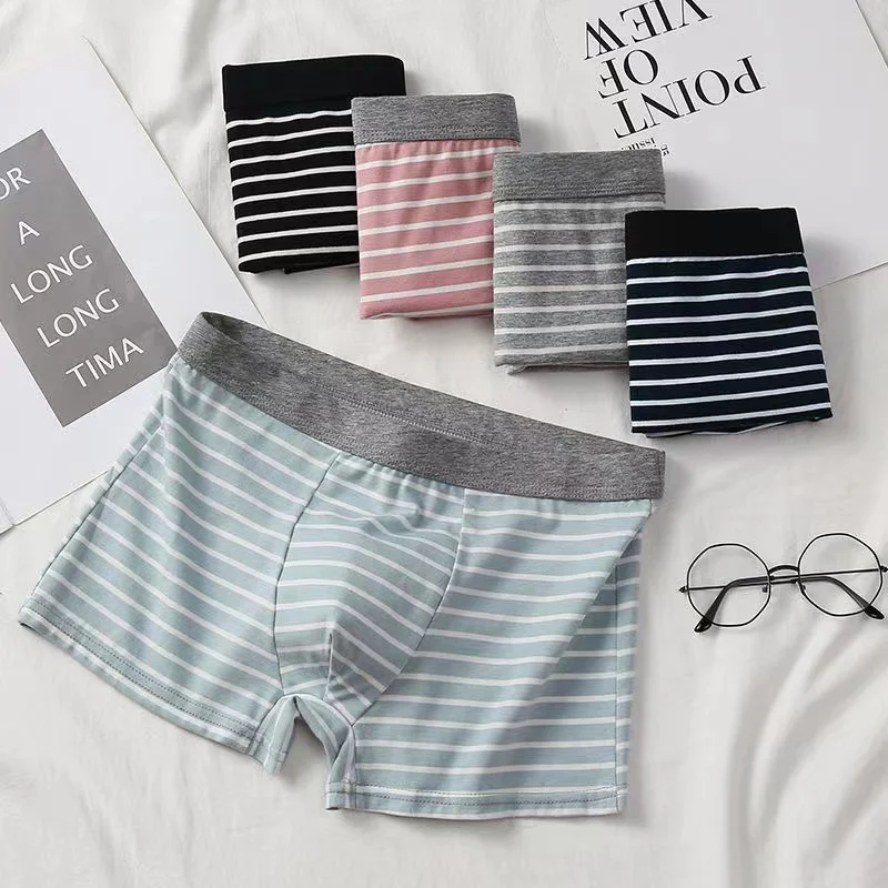 Трусы-боксеры мужские 4 шт. хлопковые шорты мягкое нижнее белье в полоску со
