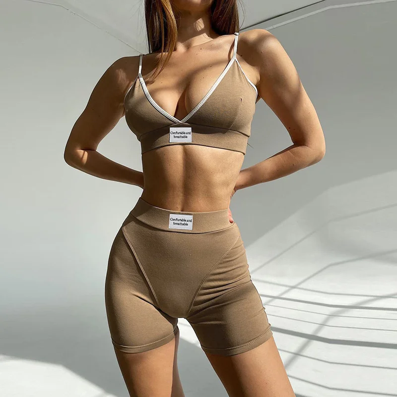 

BabYoung suspender hip lifting shorts label tight suit women's fashion sexy casual sports two-piece set