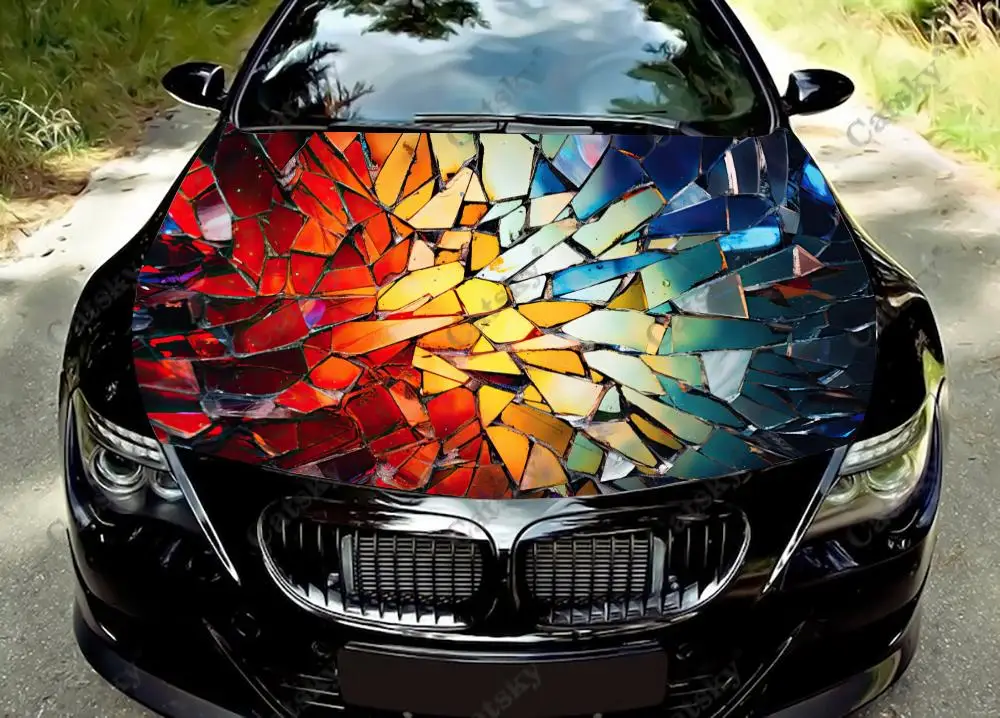 

Colorful Glass Window Fractal Art Car Hood Vinyl Stickers Wrap Vinyl Film Engine Cover Decals Sticker on Car Auto Accessories