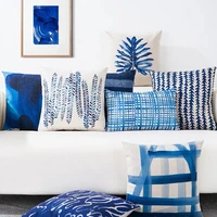 45x45cm linen blue lattice cover cushion pillowcase car home bedroom living room cushion decor sofa decoration