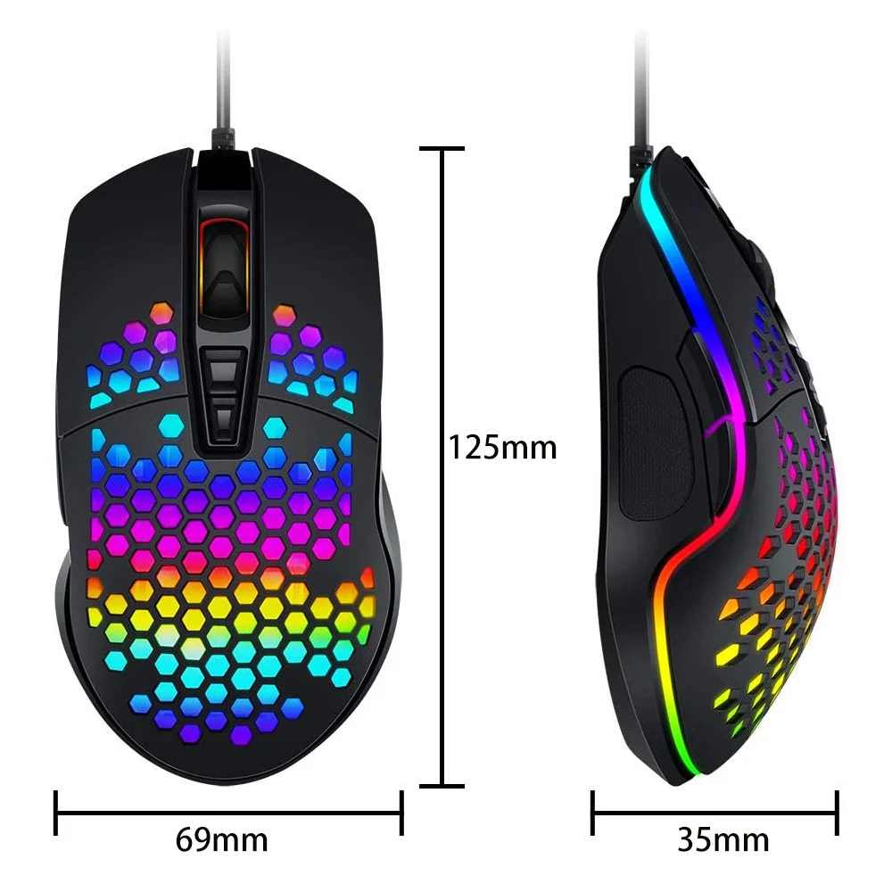 Игровая мышь RGB 6400DPI оптическая с сотовым покрытием 7 кнопок эргономичная
