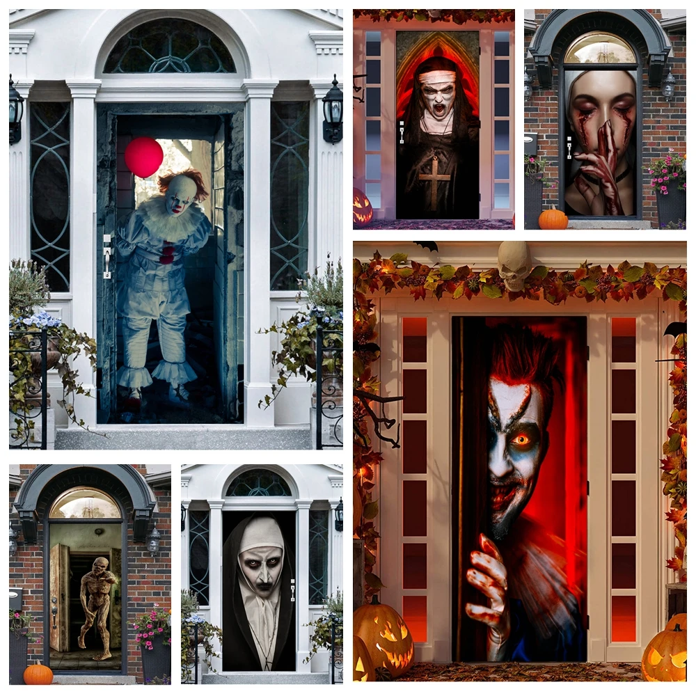 Halloween Door Sticker 3D Removable Vinyl Decal Adhesive Festival Wallpaper For Bar Living Room Home Door Decor