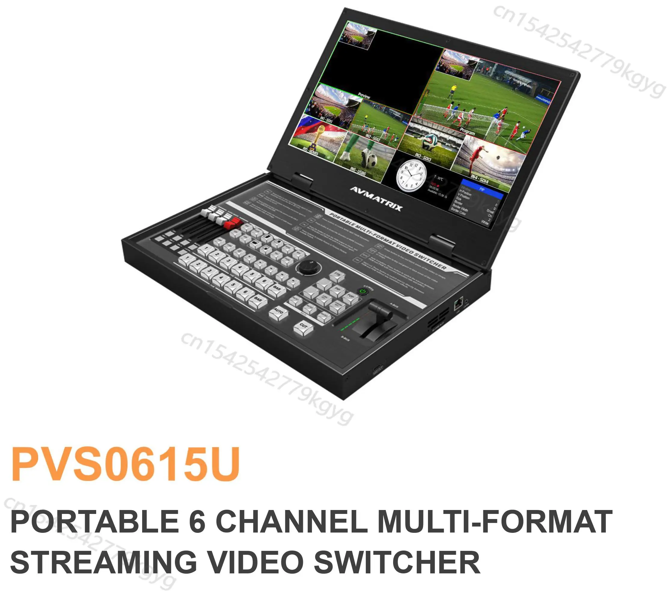 

AVMATRIX PVS0615U Switcher Video Mixer Control Panel Multi-format Video Streaming 6CH SDI HDMI with 15.6 inch FHD LCD Display
