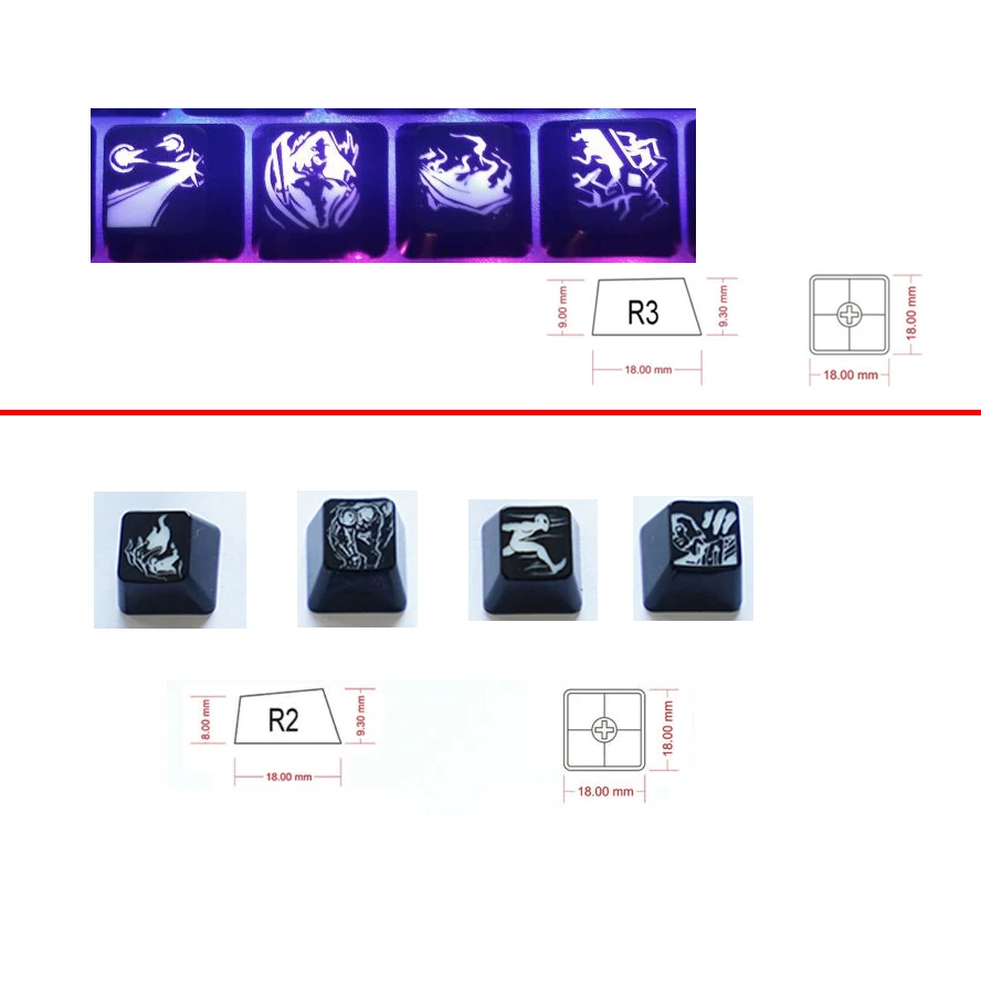4Pcs League Of Legends LOL Backlight Keycaps Personality Translucent Keycaps Mechanical Keyboard DIY Custom Avatar Skill Keycaps images - 6
