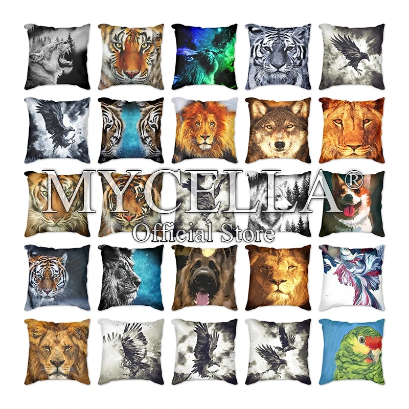 

Animals Pillow Cover Nordic Cushion Cover Living Room Bedroom Car Home Decorative Cojin 45*45cm tiger lion eagle cat funda cojin