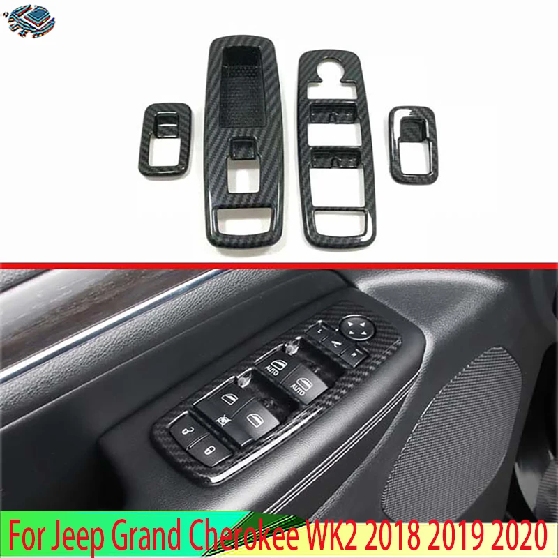 

For Jeep Grand Cherokee WK2 2018-2020 Car Accessories Carbon Fiber Style Door Window Armrest Cover Switch Panel Trim Molding
