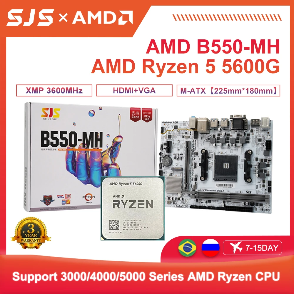 

AMD New Ryzen 5 5600G R5 5600G 3.9 GHz 6-Core 12-Thread CPU + SJS AMD B550M Motherboard Micro-ATX B550 DDR4 64G Socket AM4