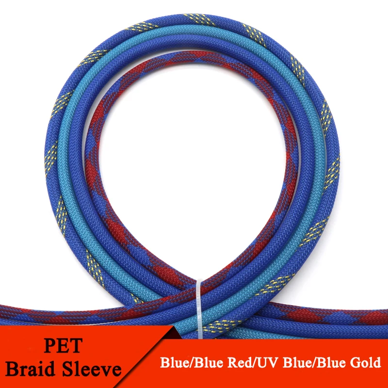 

1/5/10M Blue-Gold-Red PET Braided Wire Cable Sleeve 3 4 6 8 10 12 16 20 25 30 40mm Tight High Density Expandable