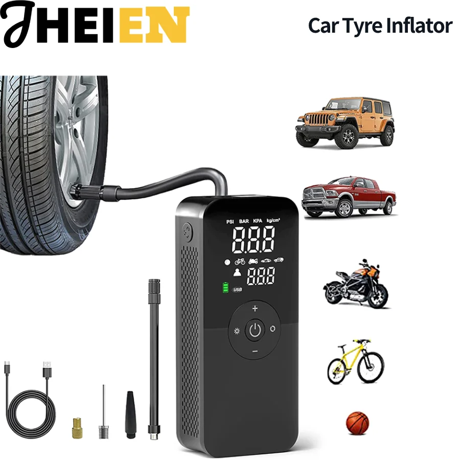 Car Tyre Inflator 4000mAh 12V Bicycle Pump Cordless Tire Inflator Handheld Electric Air Pump for 150PSI Portable Air Compressor