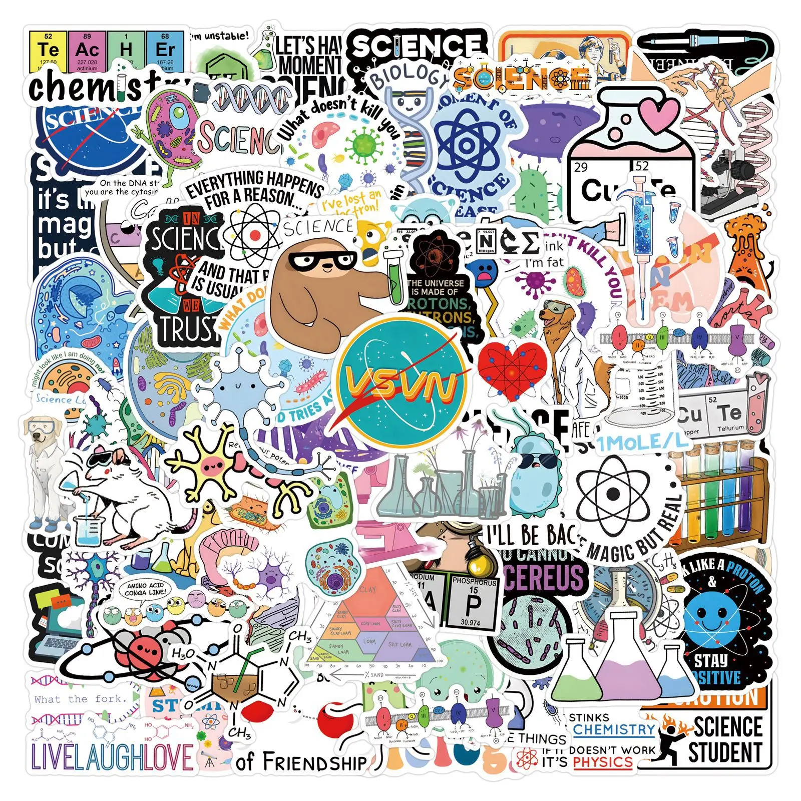 Наклейки на тему биологии 10/30/50/110 шт