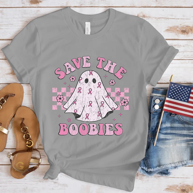 Футболка женская с принтом Спасите груди и коротким рукавом