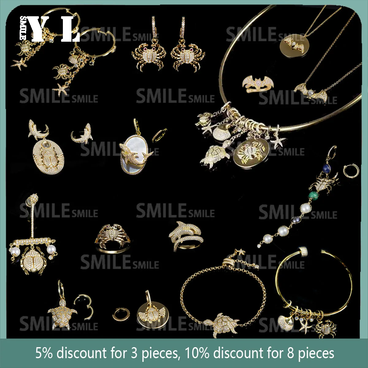 

High Quality Retro Gold 925 Tortoiseshell Crab Shell Shark Insect Animal Jewelry Luxury Personalized Female Gift