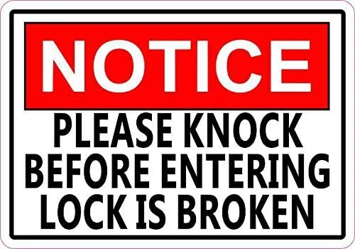 

For Notice Knock Before Entering Vinyl Sticker, 5 inches by 3.5