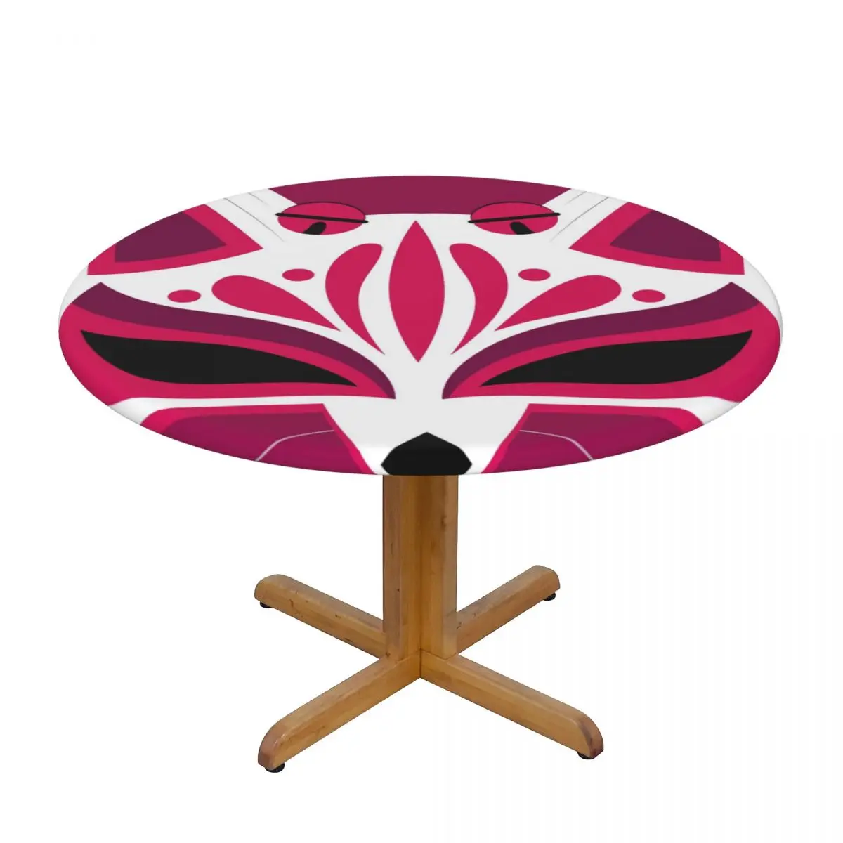 

Kitsune Head Waterproof Polyester Round Tablecloth Catering Fitted Table Cover with Elastic Edged