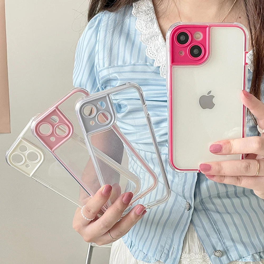 

Fitted Half-wrapped Color Transparent Shockproof Phone Case For iPhone 12 13 11 14 Pro Max Soft Back Clear Bumper Cover