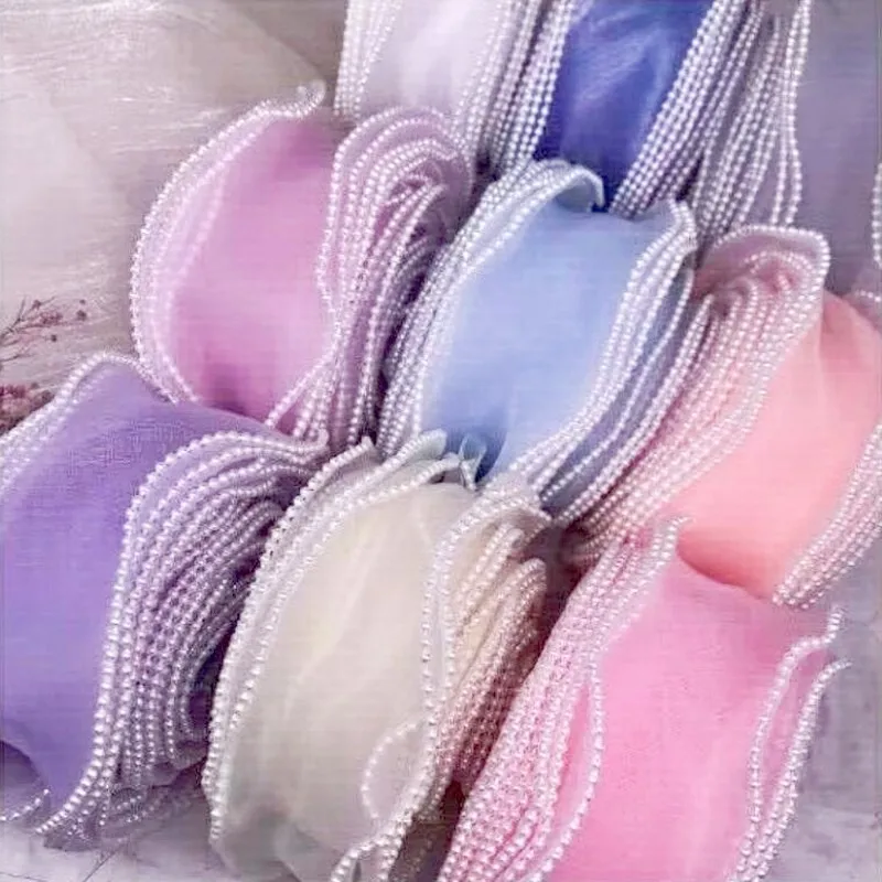 

10 Yards 55MM Bead Edge Pearl Fishtail Yarn Wavy Organza Ribbon Rainbow Gradient DIY Bow Hair Accessories Material Gift Packing