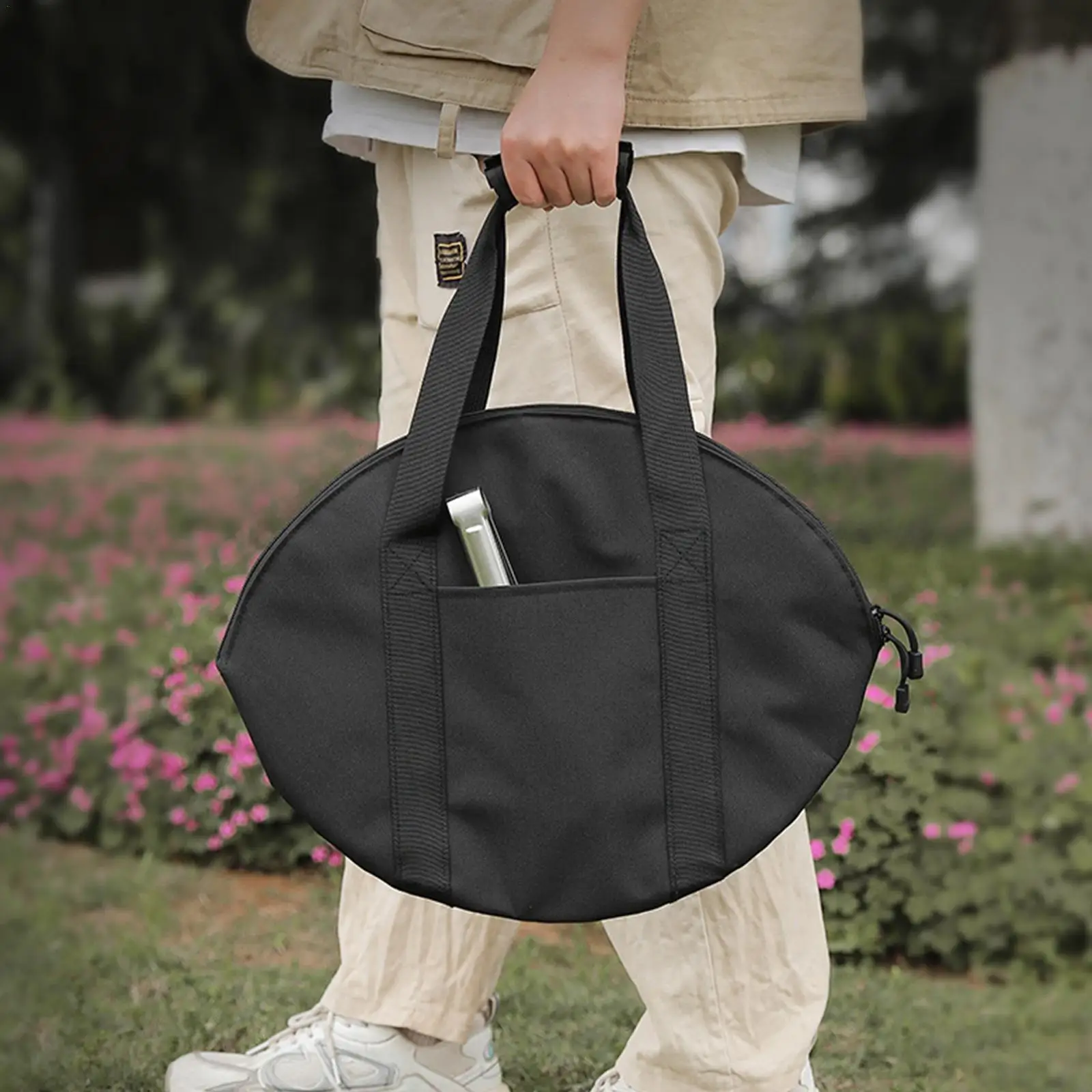 

Camping Cast Iron Skillet Carrier Storage Tote Bags Portable Cookware Barbecue Plate Tray Frying Pan Iron Pot Organizer Bag