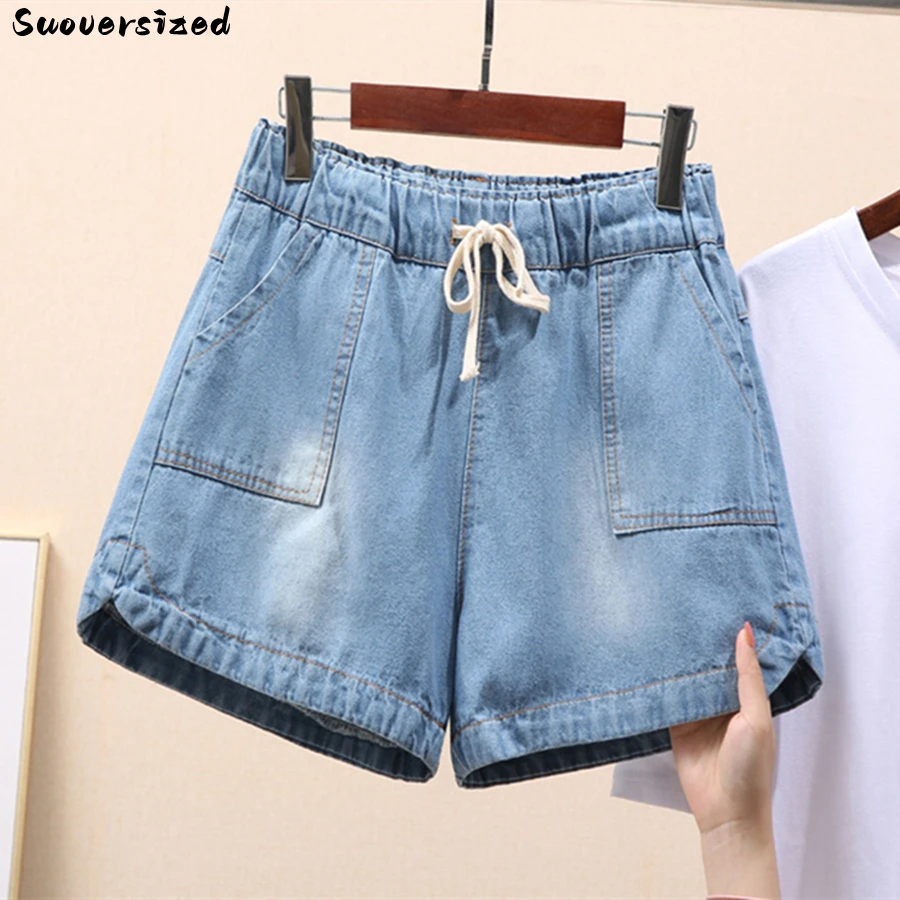 

Oversize 7xl Summer Lace Up Baggy Shorts Jeans Casual Denim Short Women Blue Pantalones Cortos Elastic High Waist Vaqueros 2023