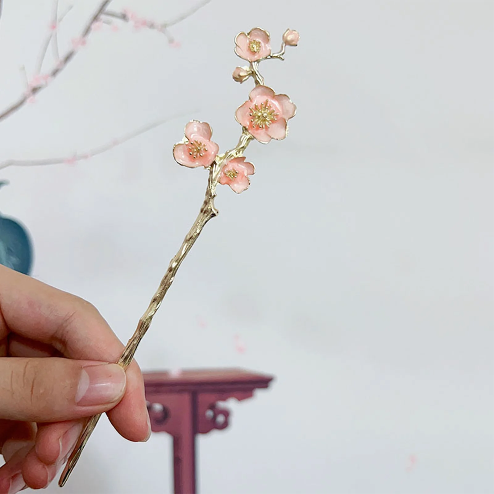 Элегантные розовые цветочные шпильки для волос золотого цвета металлические