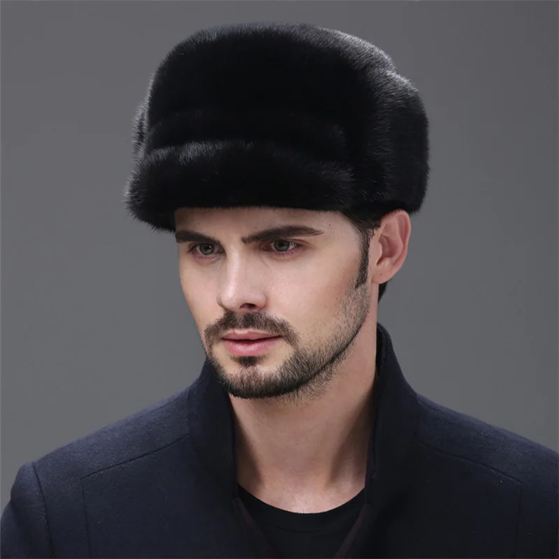 2022 New Russian Bomber Cap Outdoor Warm Earmuffs Mink Fur Hat Men's Cap Universal Winter Ski Caps For Men Thickened Hats