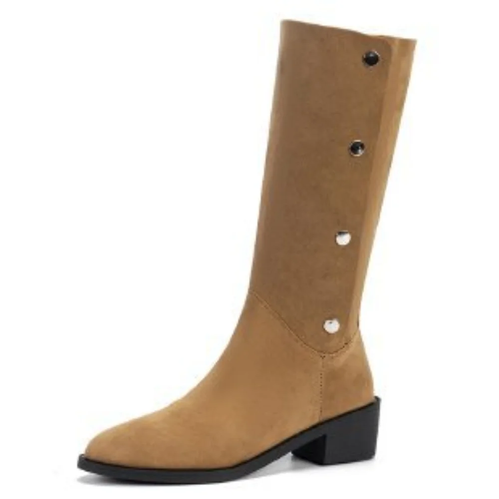 Women's Boots Square Heel Round Toe Knee High Boots Women's Shoes Winter Boots Black Medium Size 35-43 Chelsea