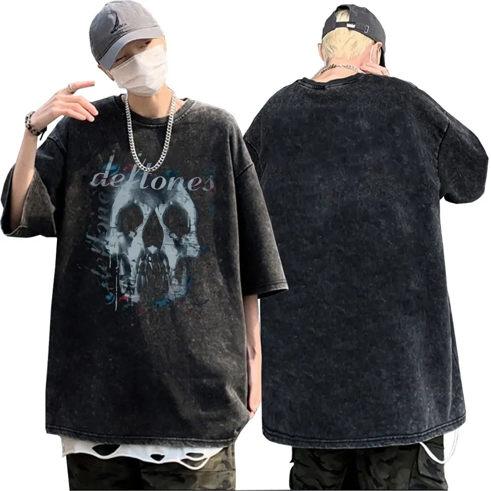 

Hot Sale Deftones Skull Graphic T Shirt Short Sleeve Crewneck Men Women Wash Vintage Black Tshirt Man Rock Band Oversized Tees