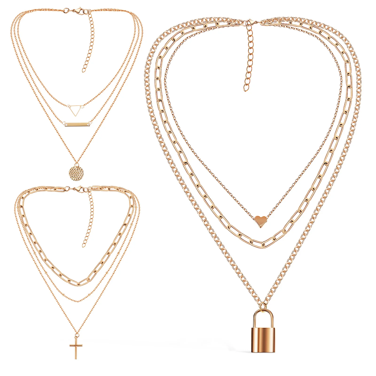 

3 Pcs Women Necklaces Layered Necklace Metal Necklace Girls Jewelry Accessory
