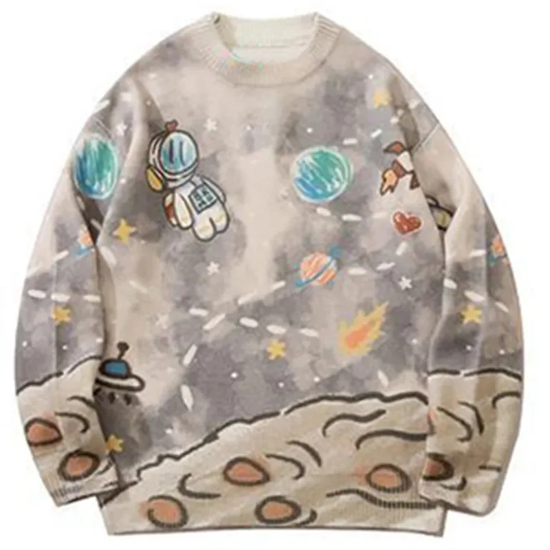 

Men's Starry Sky Harajuku Knitted Sweater 2023 Japanese Couple Hip Hop Street Apparel O-Neck Autumn Fashion Loose Drawn Sweater