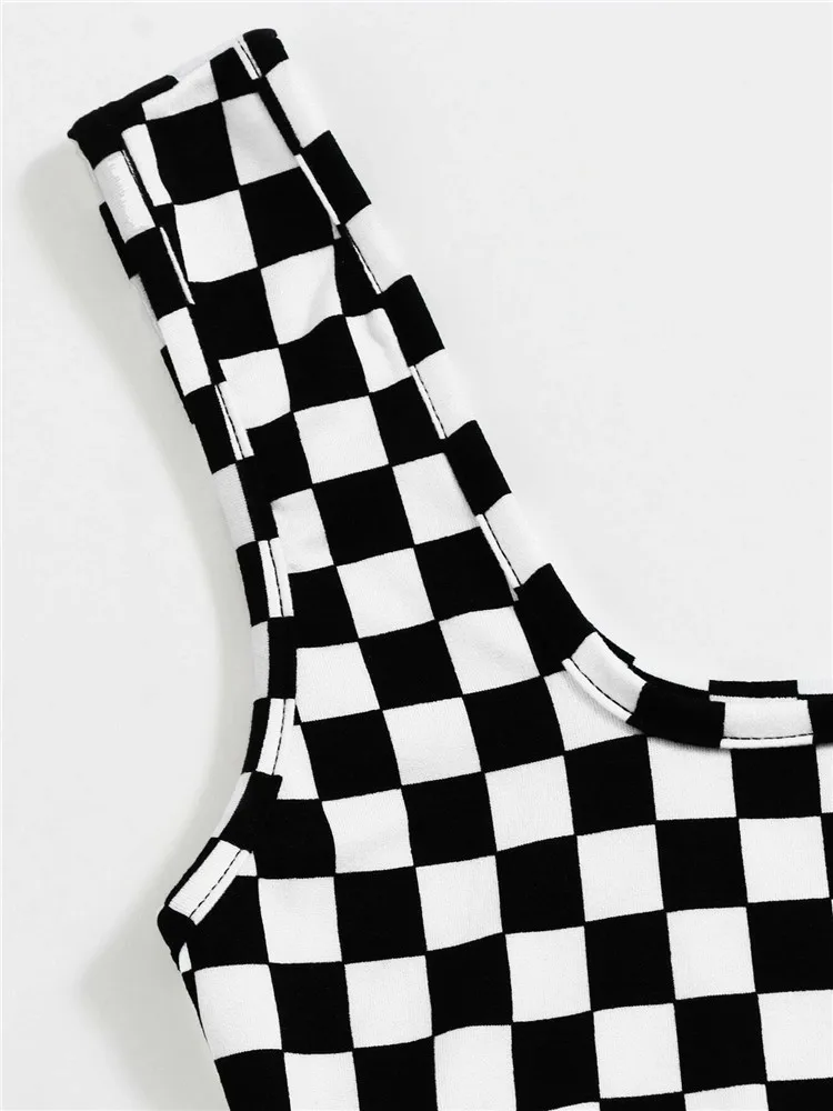 Кроп-топ в клетку с шахматным узором Y2K женская уличная одежда летняя Облегающая