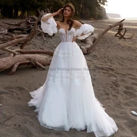 high quality a line wedding dresses v neck puff sleeve applique open back 2022 tulle sleeveless floor length gowns robe de ma