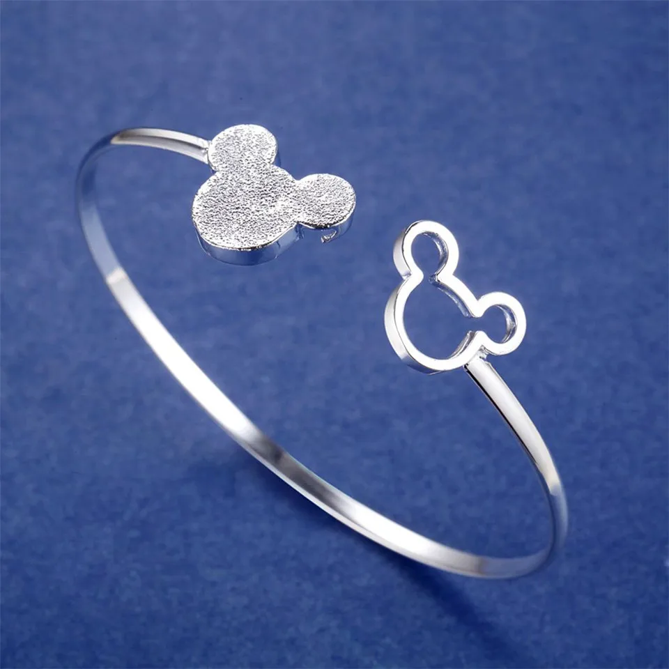 

Wholesale 925 Sterling Silver Mickey Open Bangle Women Noble Nice Bracelet Fashion Charm Jewelry Wedding Noble Party Gift