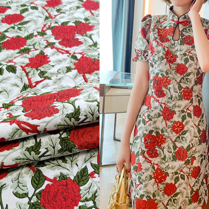 

Spring Jacquard Brocade Fabric for Sew Material Yarn-dyed Elegant Rose Ladies Dress Suit Cheongsam Cloth by the Meter